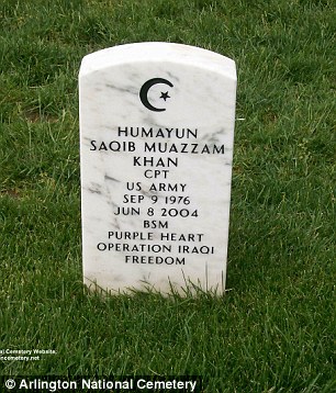 Tombstone for Capt. Humayun Saqib Muazzam Khan at Arlington National Cemetry